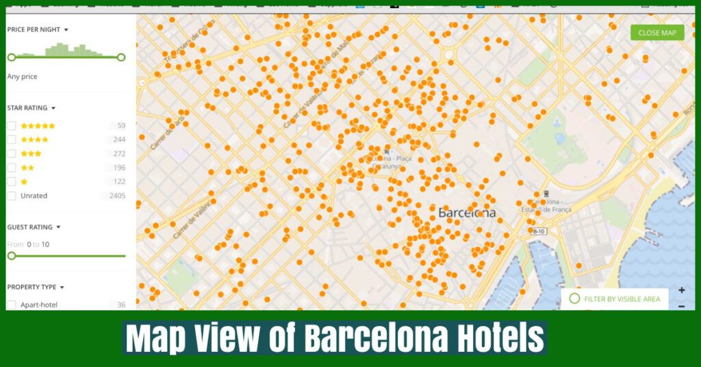 map search for hotels in barcelona on hotel booking site