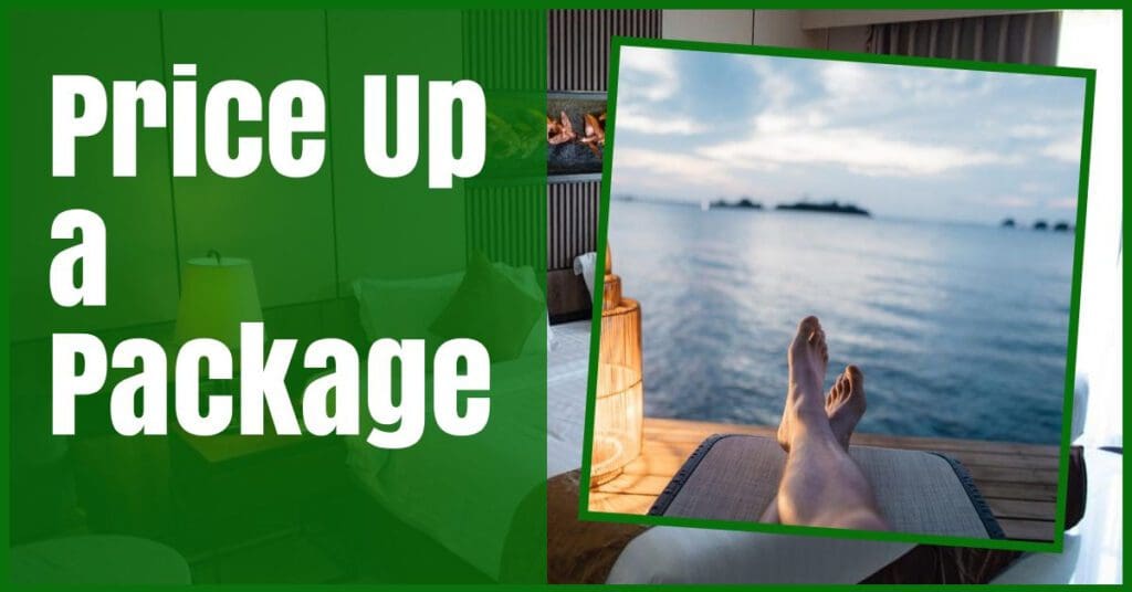 picture shows pair of feet on lounger overlooking sea with hotel room as background how to get cheap hotel deals