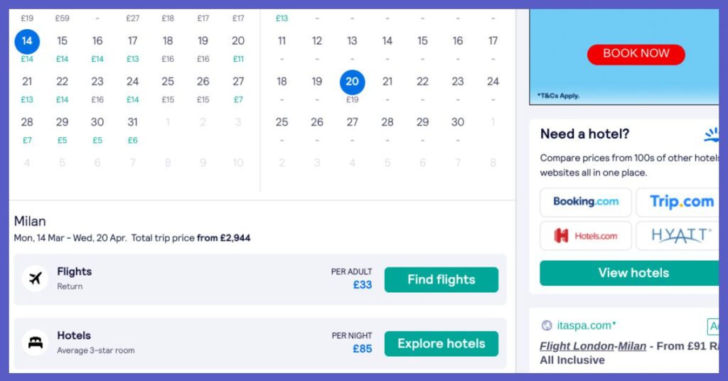 shows total price once outbound and return flight to seville selected