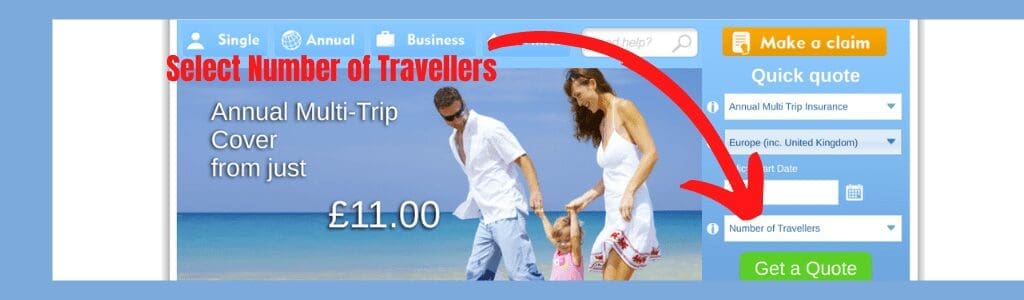 annual travel insurance select number of travellers