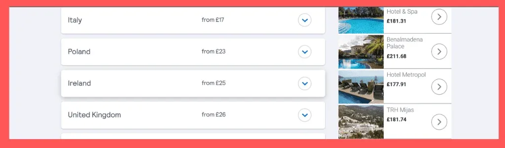 find cheap flights with box showing search results on skyscanner