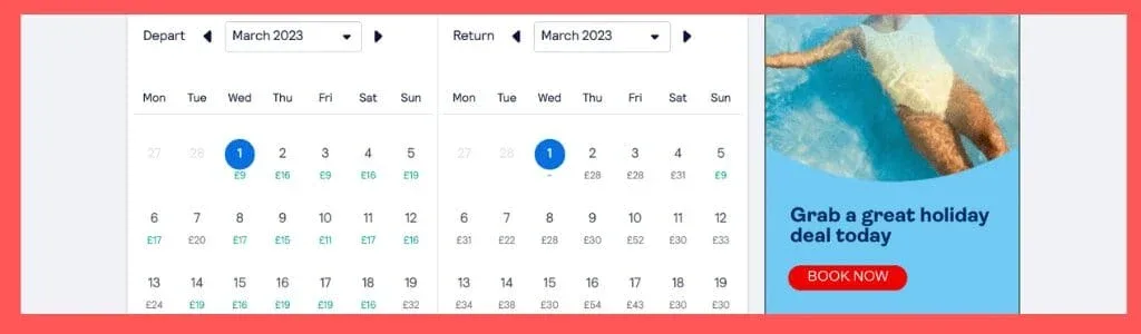 find cheap flights with box showing flight costs on skyscanner