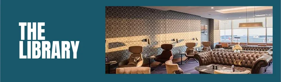 no1 lounge north terminal gatwick showing the library area with high backed seats, chesterfield sofas and tables