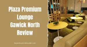 plaza premium lounge gatwick north featured image showing curved seating area with smaller round tables infront and view across airport apron