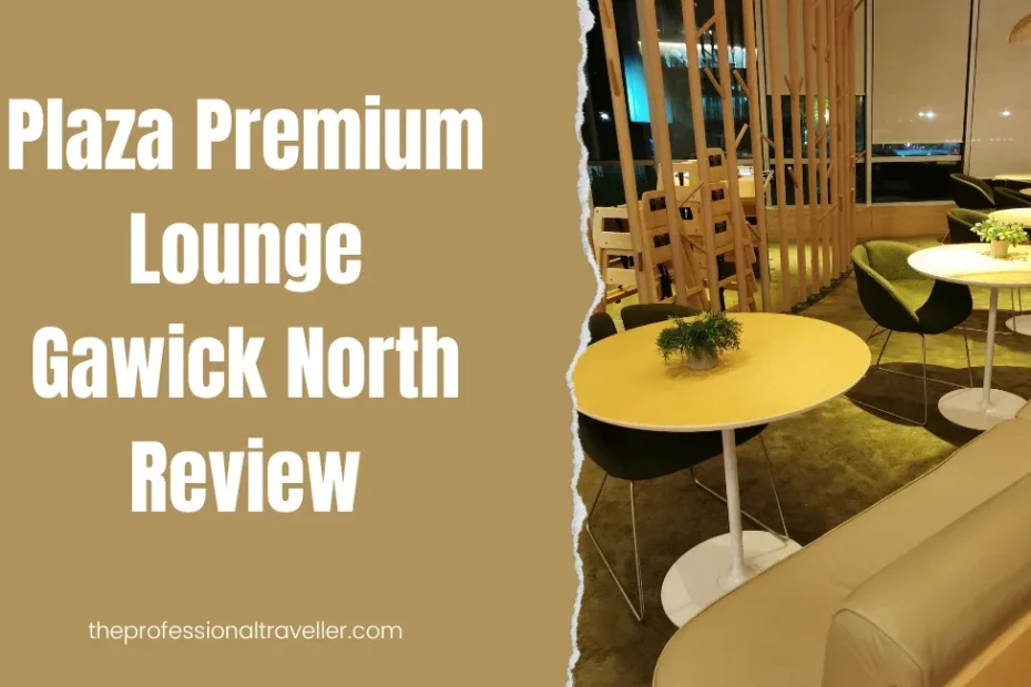 plaza premium lounge gatwick north featured image showing curved seating area with smaller round tables infront and view across airport apron